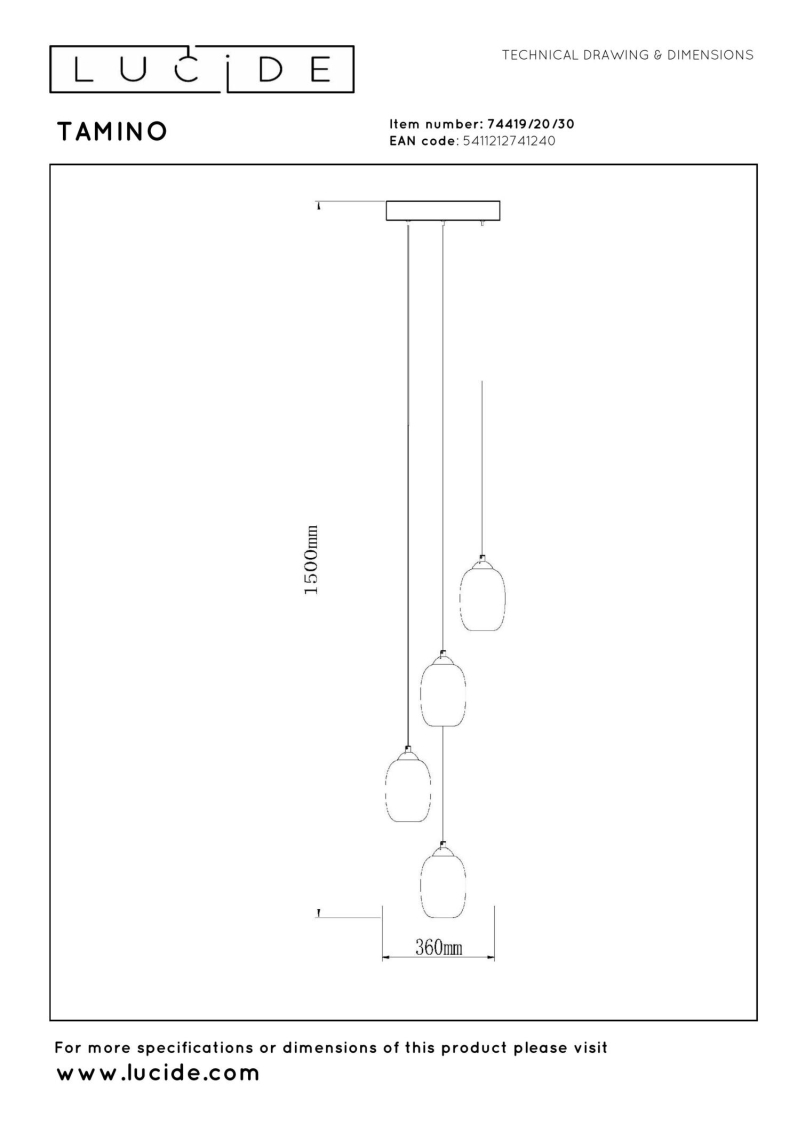 Lucide TAMINO - Pendant light - Ø 36 cm - LED Dim. - 4x5,2W 3000K - Black